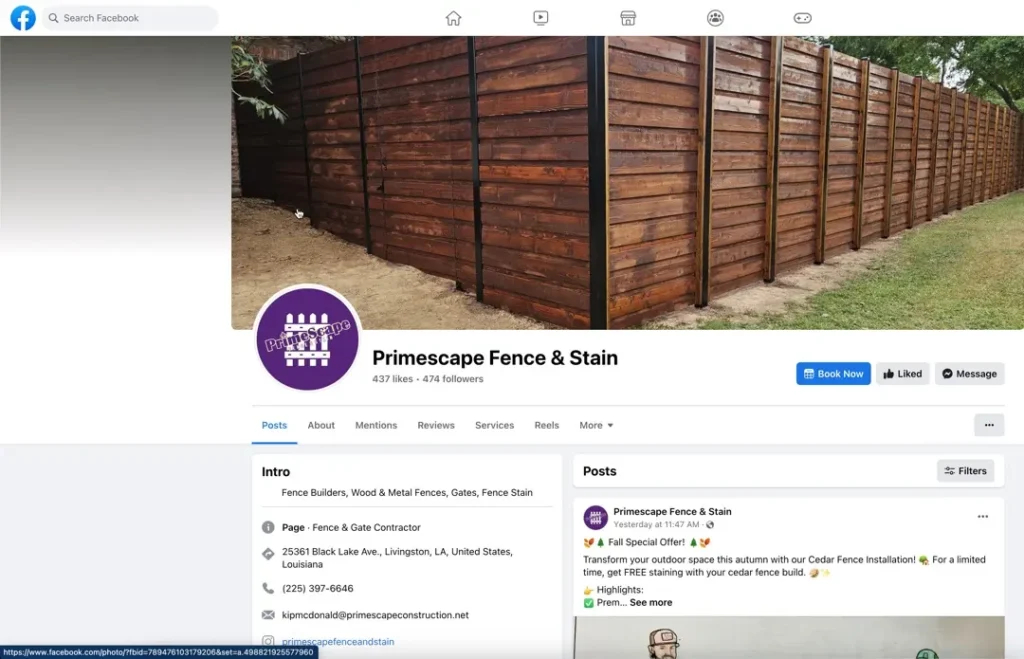 primescape fence stain facebook page screenshot