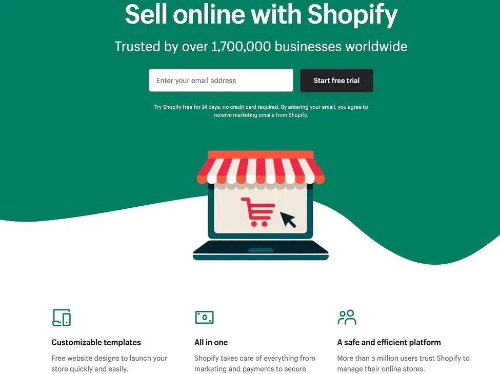 example image of design of a landing page from shopify