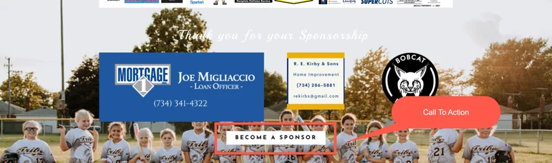 clear become a sponsor call to action for softball team website