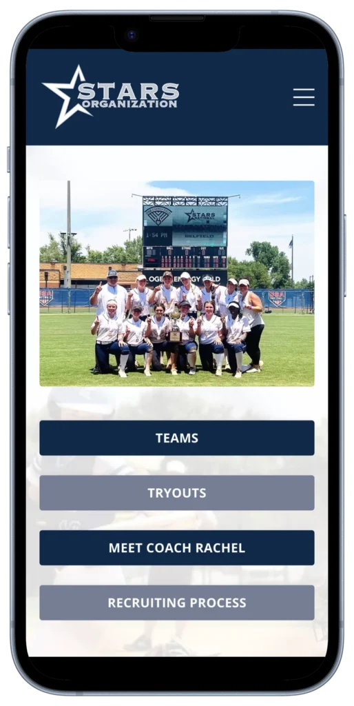 professional website design for travel softball team trans bkg
