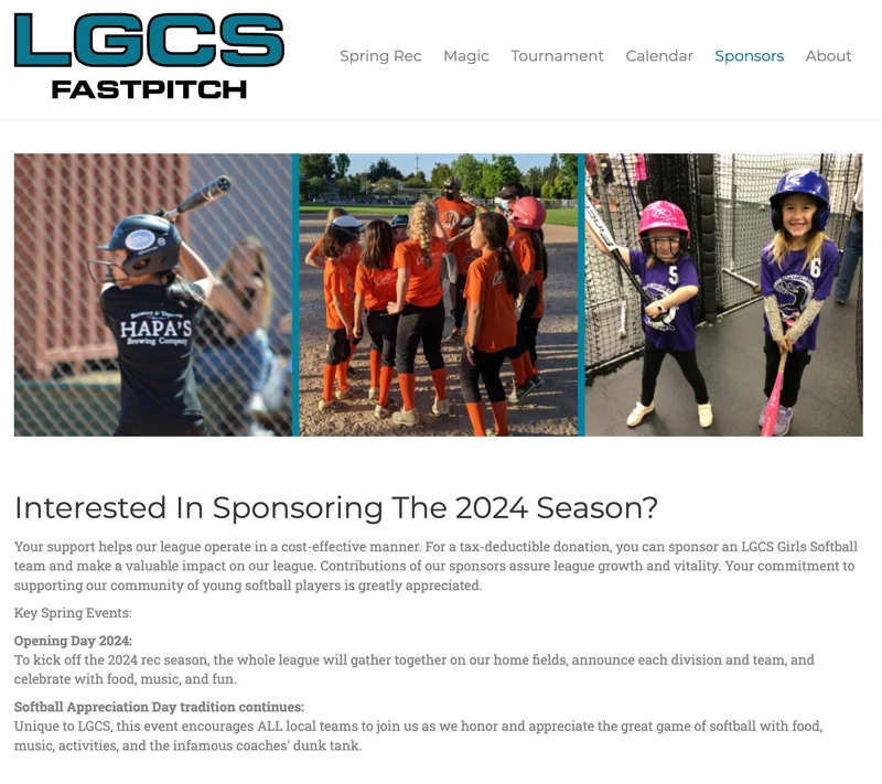 sample webpage cta for sponsoring softball team