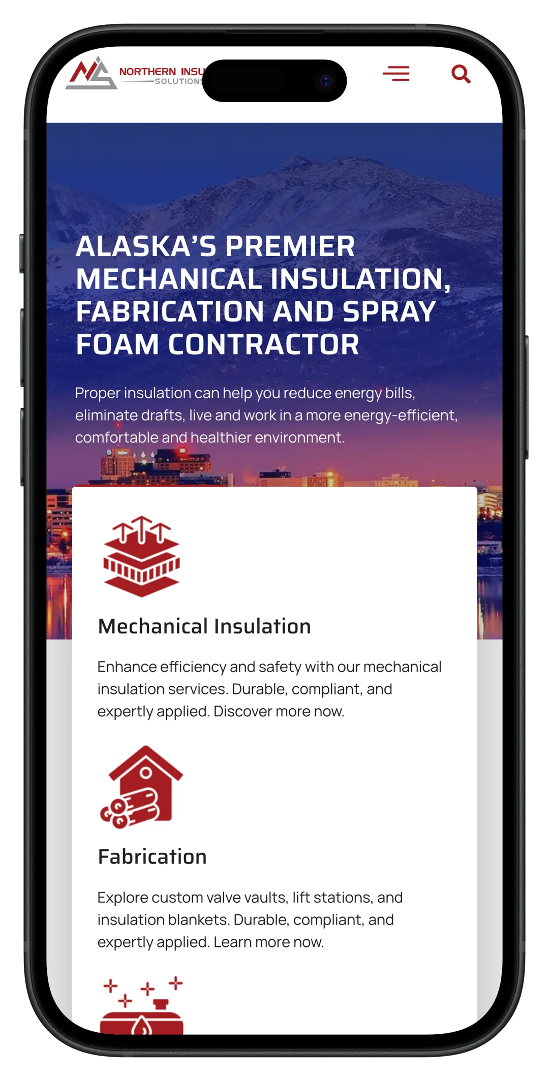 northern insulation solutions website on mobile phone mockup