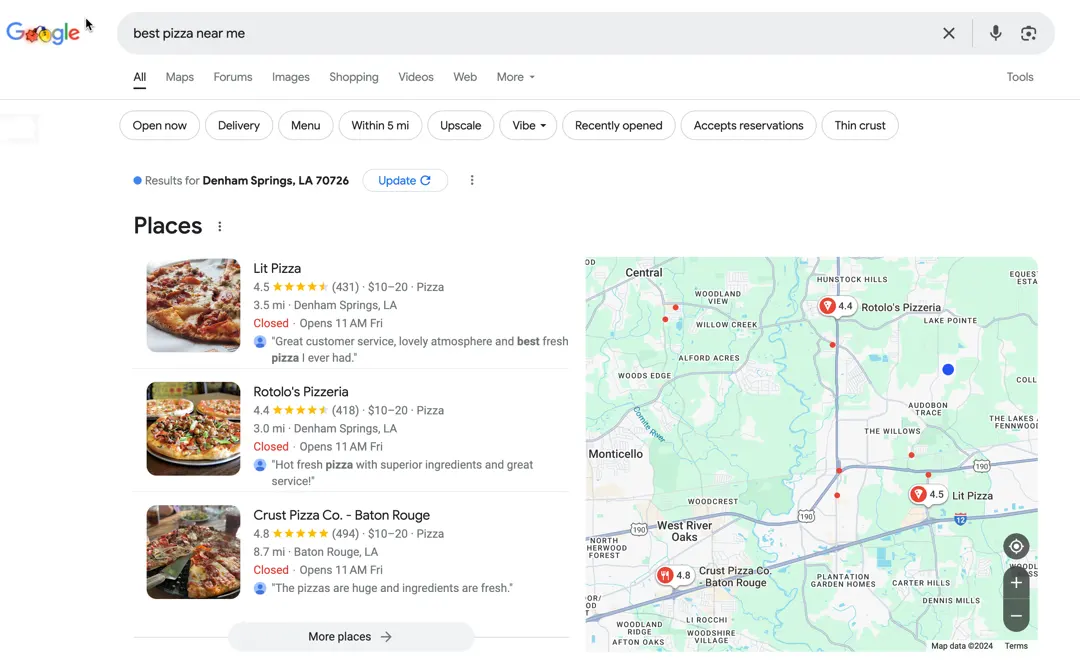 best pizza near me traditional seo search result