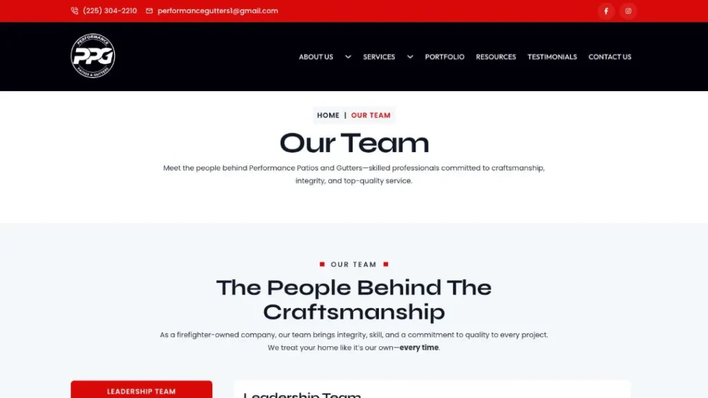 new https performancepatioandgutters.com our team