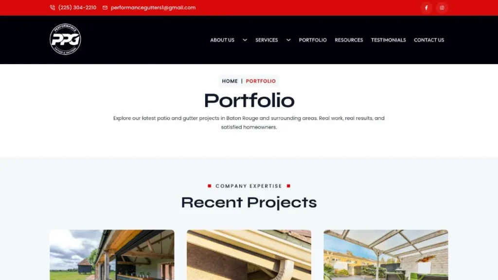 new https performancepatioandgutters.com portfolio