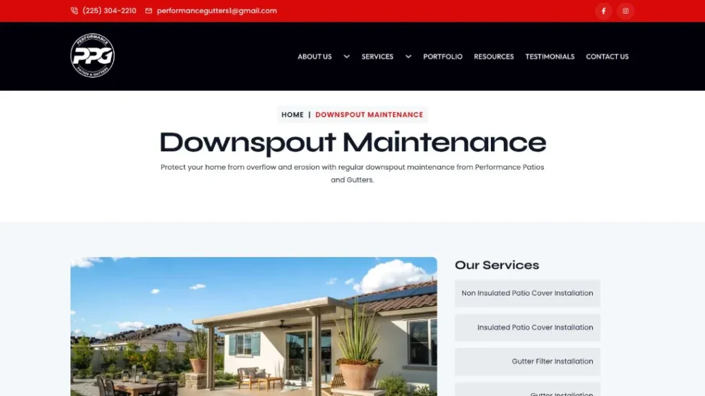 new https performancepatioandgutters.com service downspout maintenance