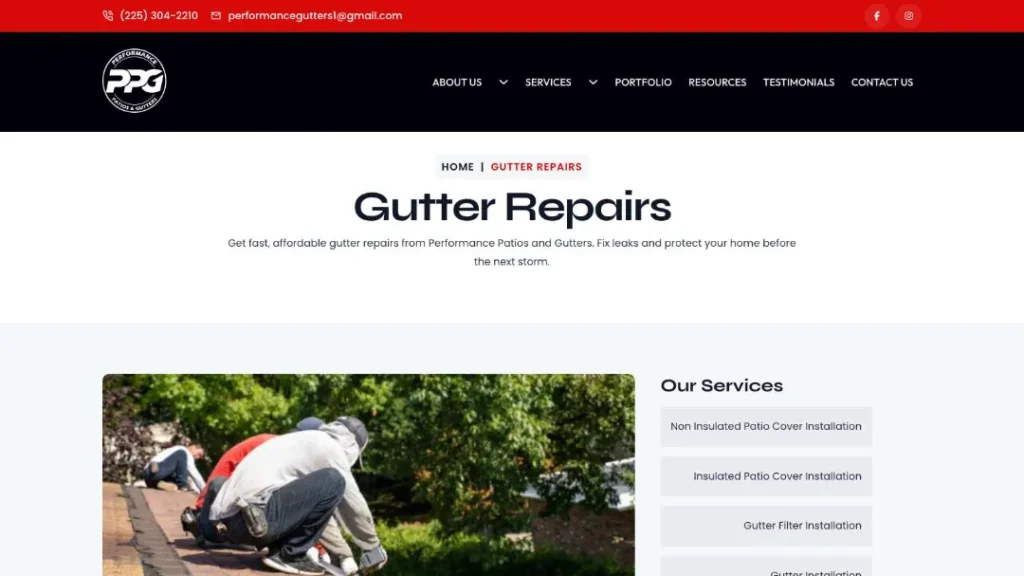 new https performancepatioandgutters.com service gutter repairs