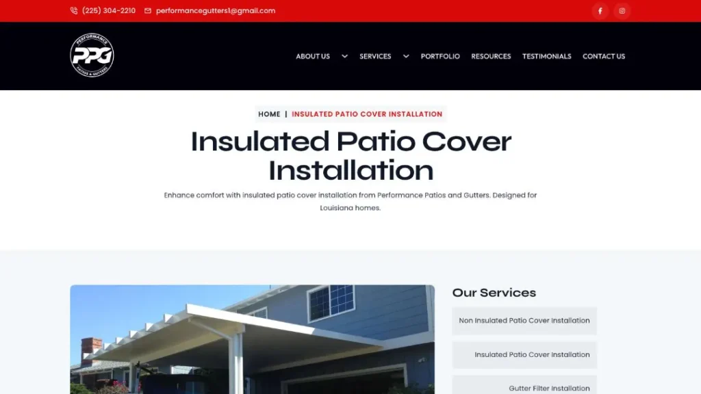 new https performancepatioandgutters.com service insulated patio cover installation