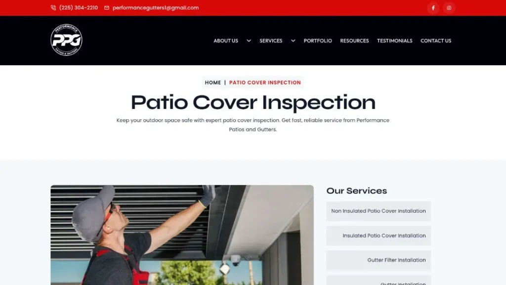 new https performancepatioandgutters.com service patio cover inspection