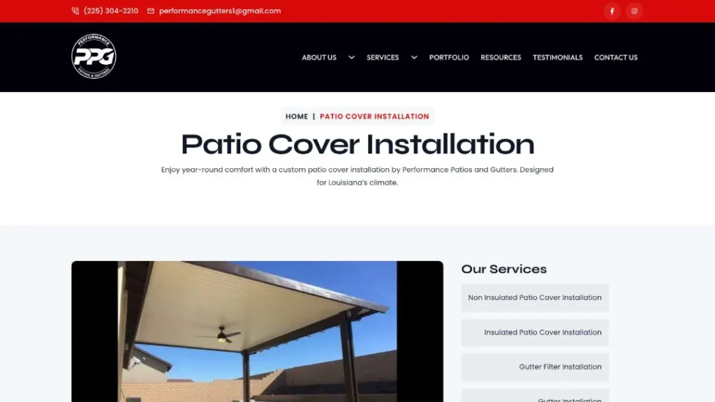 new https performancepatioandgutters.com service patio cover installation