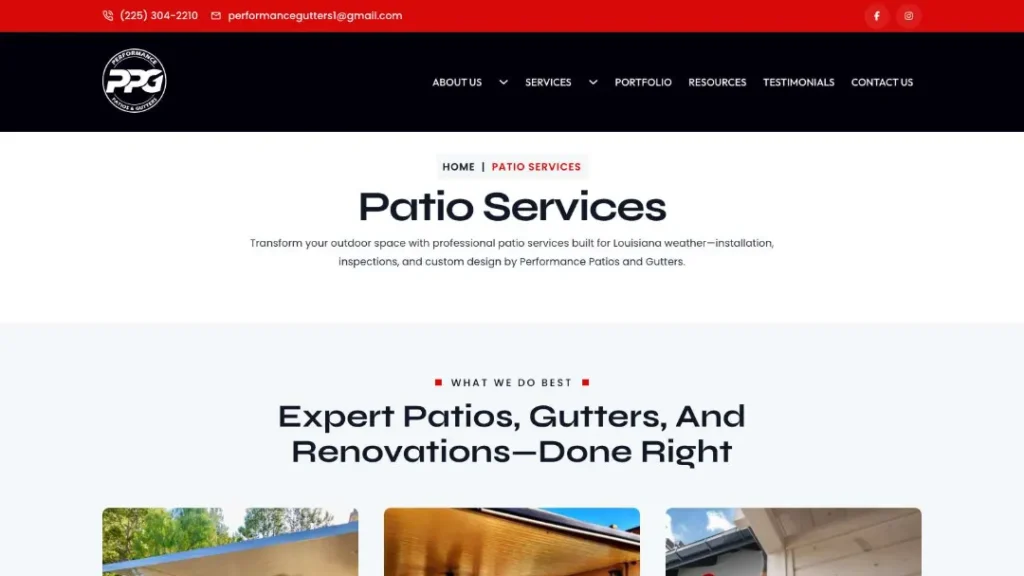 new https performancepatioandgutters.com service type patio