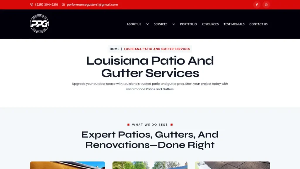 new https performancepatioandgutters.com services