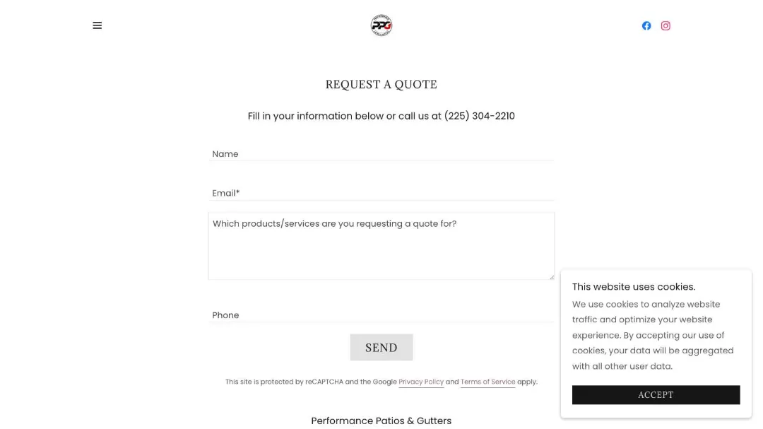 old https performancepatiosandgutters.com contact us