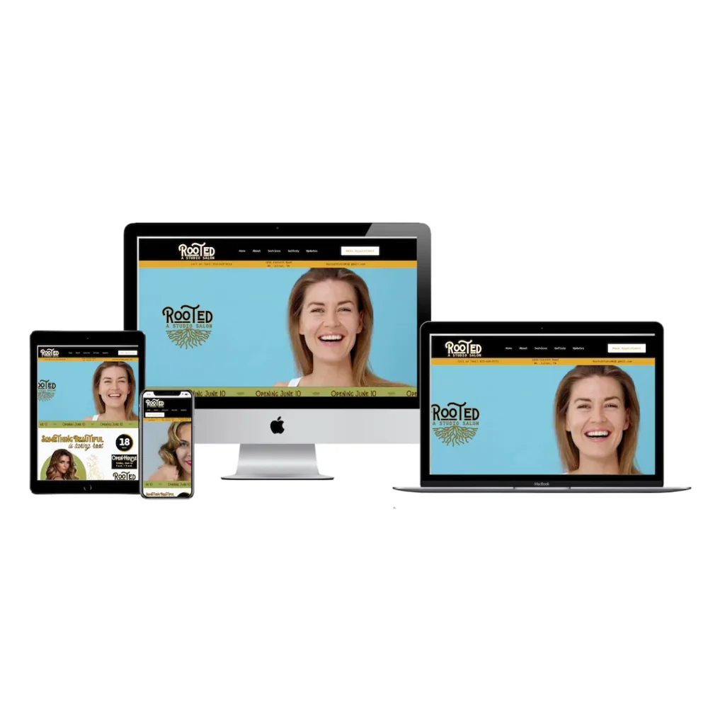 rooted studio hair salon mockup responsive devices