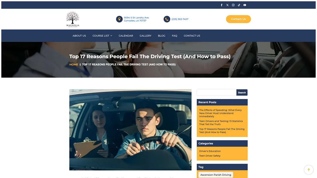 magnoliadrivingacademy.com drivers education why people fail their driving test