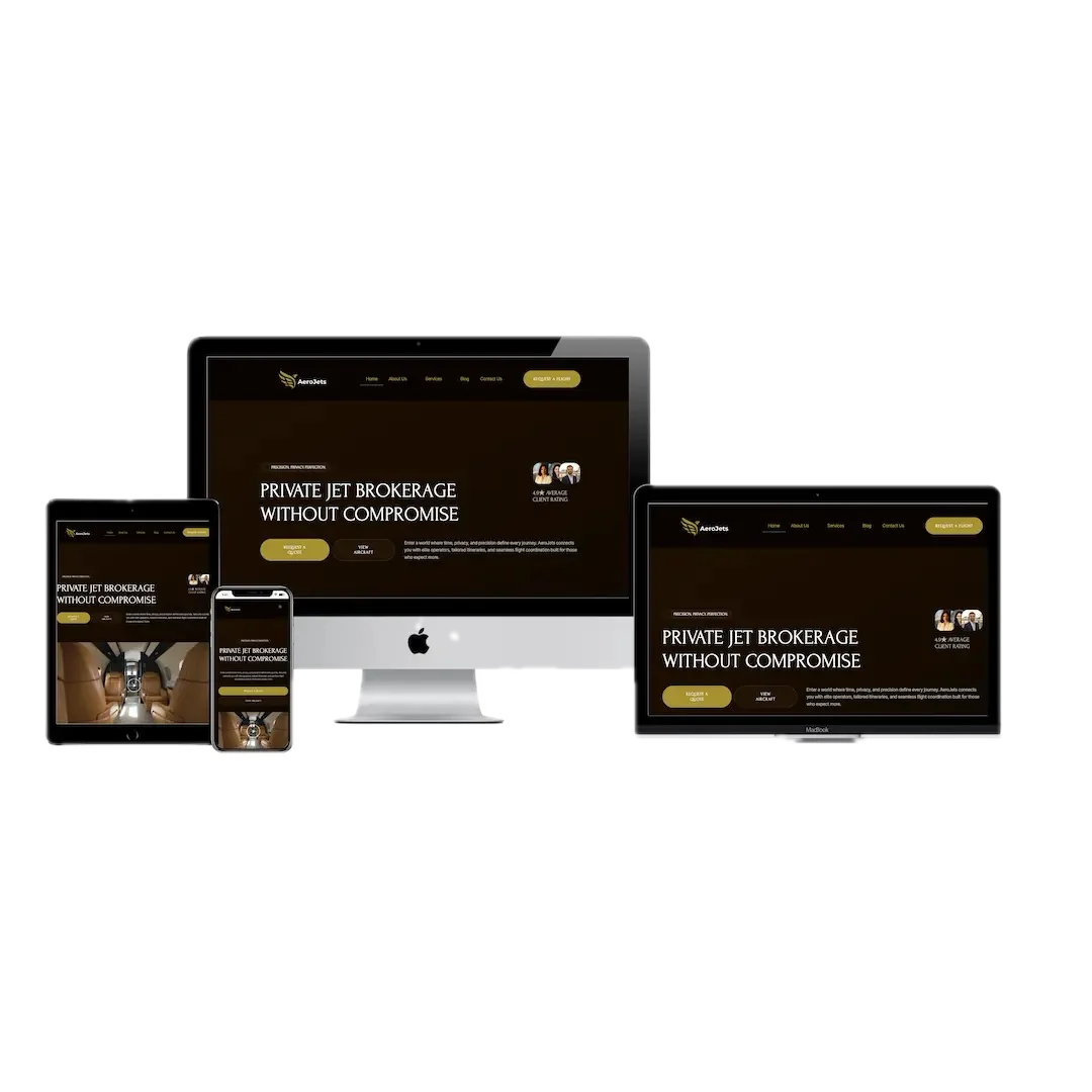 luxury fligh broker websie design mockup