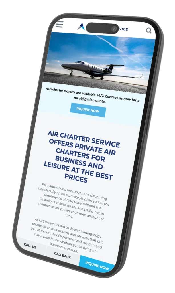 air charter service website design on iphone isometric