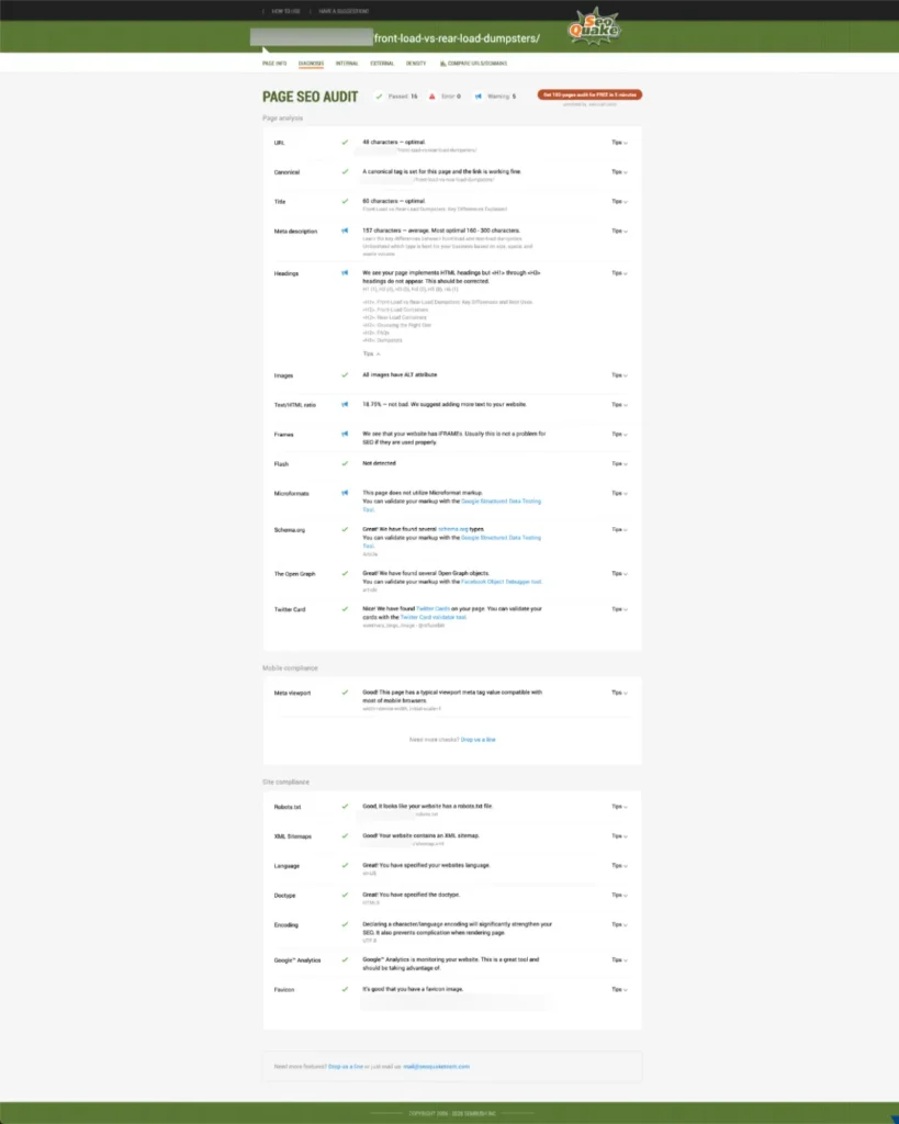 seo audit average meta description and structure