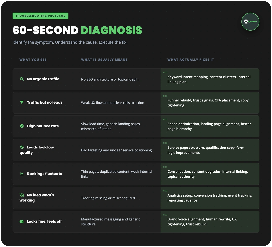 ai website 60 second diagnosis