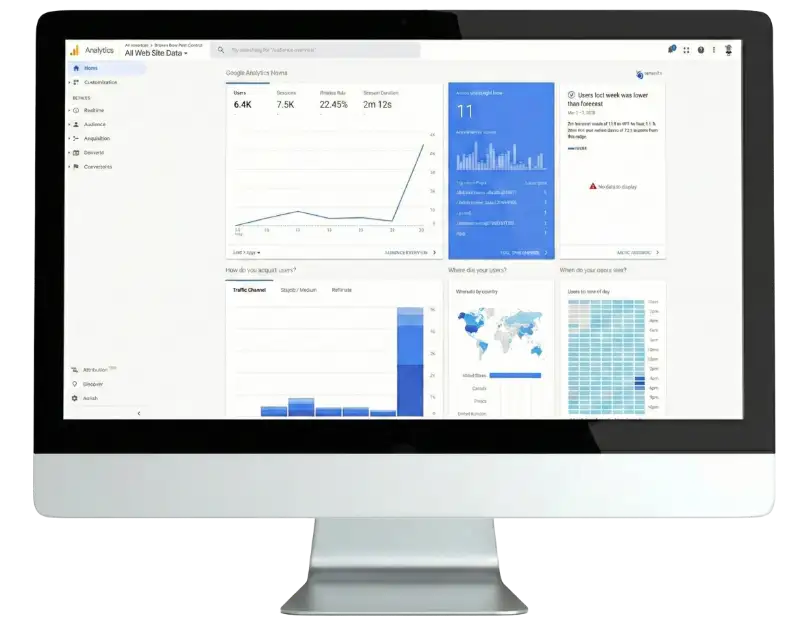google analytics dashboard on imac desktop pest control digital marketing