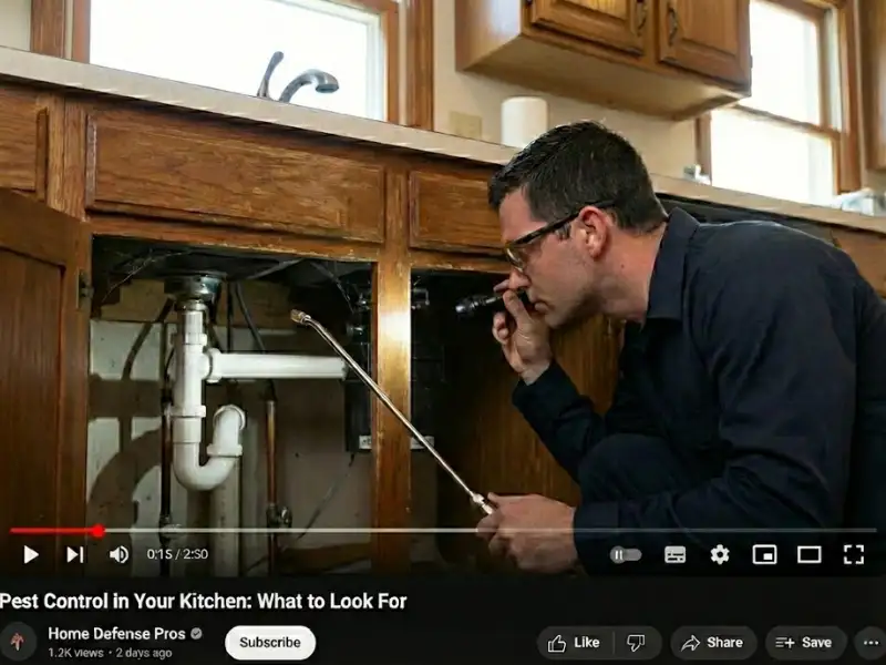 pest control professional inspecting under kitchen sink