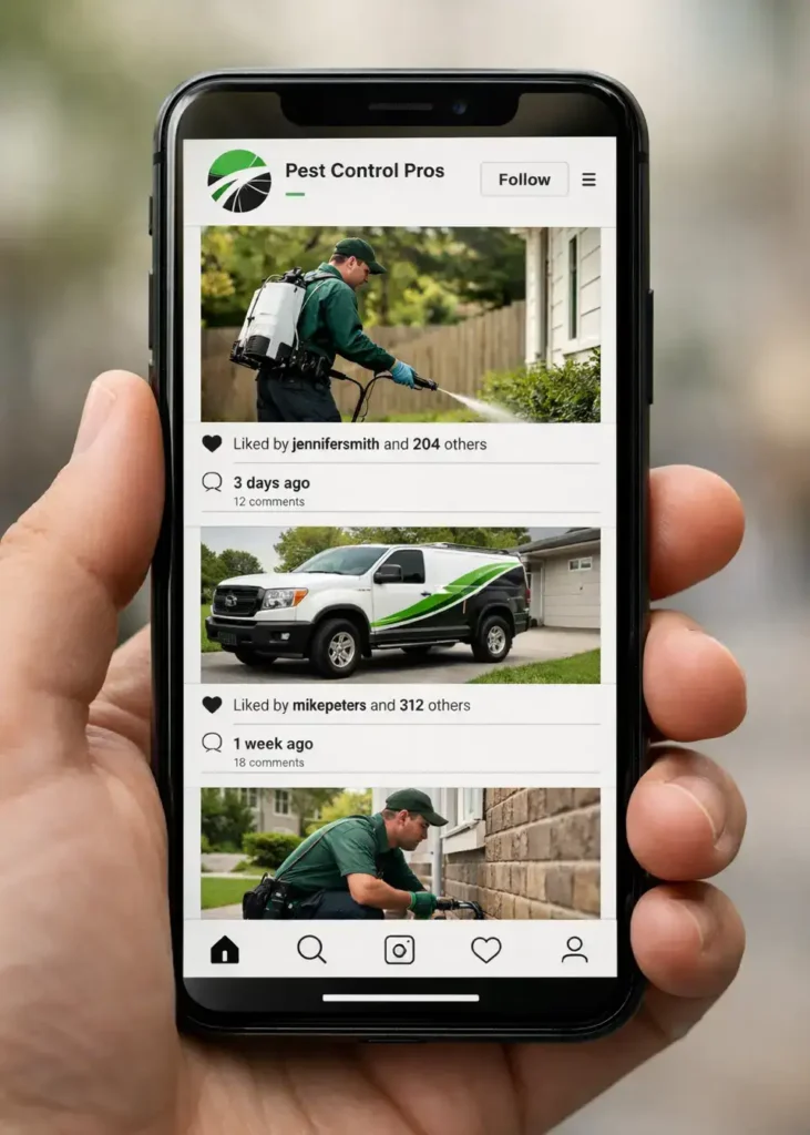 pest control pros social media feed on smartphone