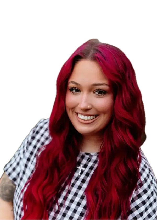 cami gerald blaksheep creative vibrant magenta hair gingham dress tall