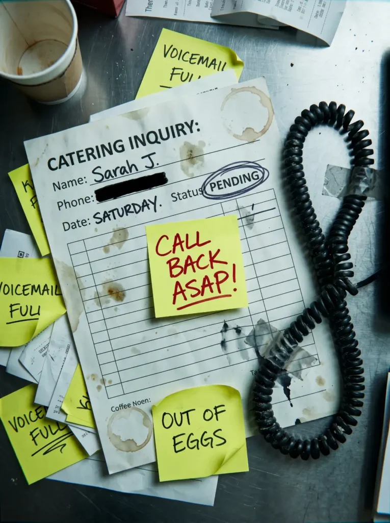 catering inquiry form cluttered desk sticky notes
