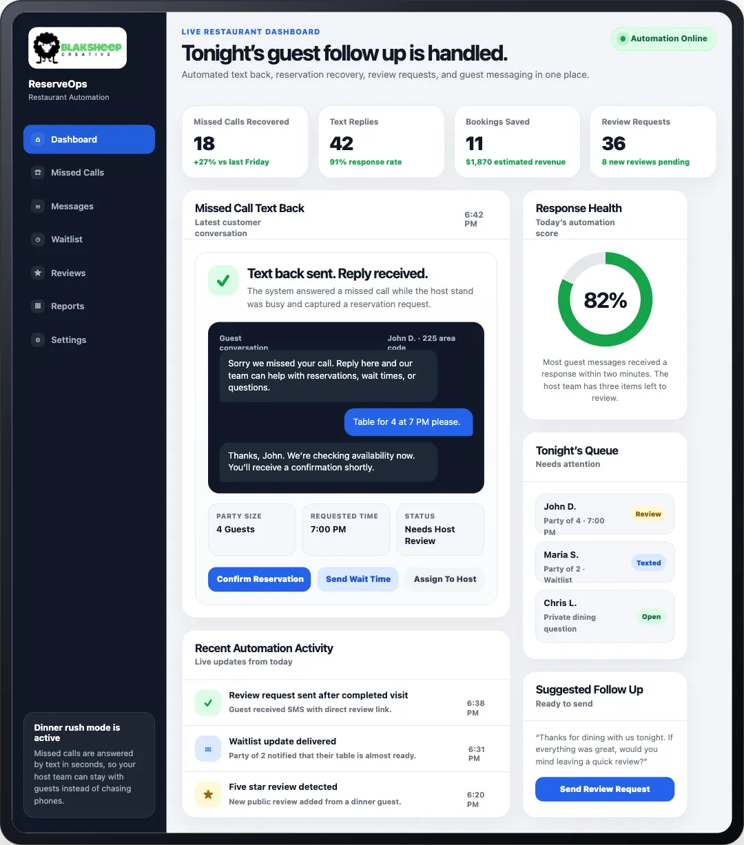 missed call text back ai automation for restaurants