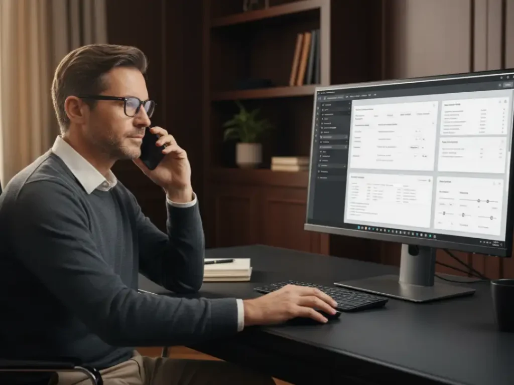 professional man using crm software setup on computer