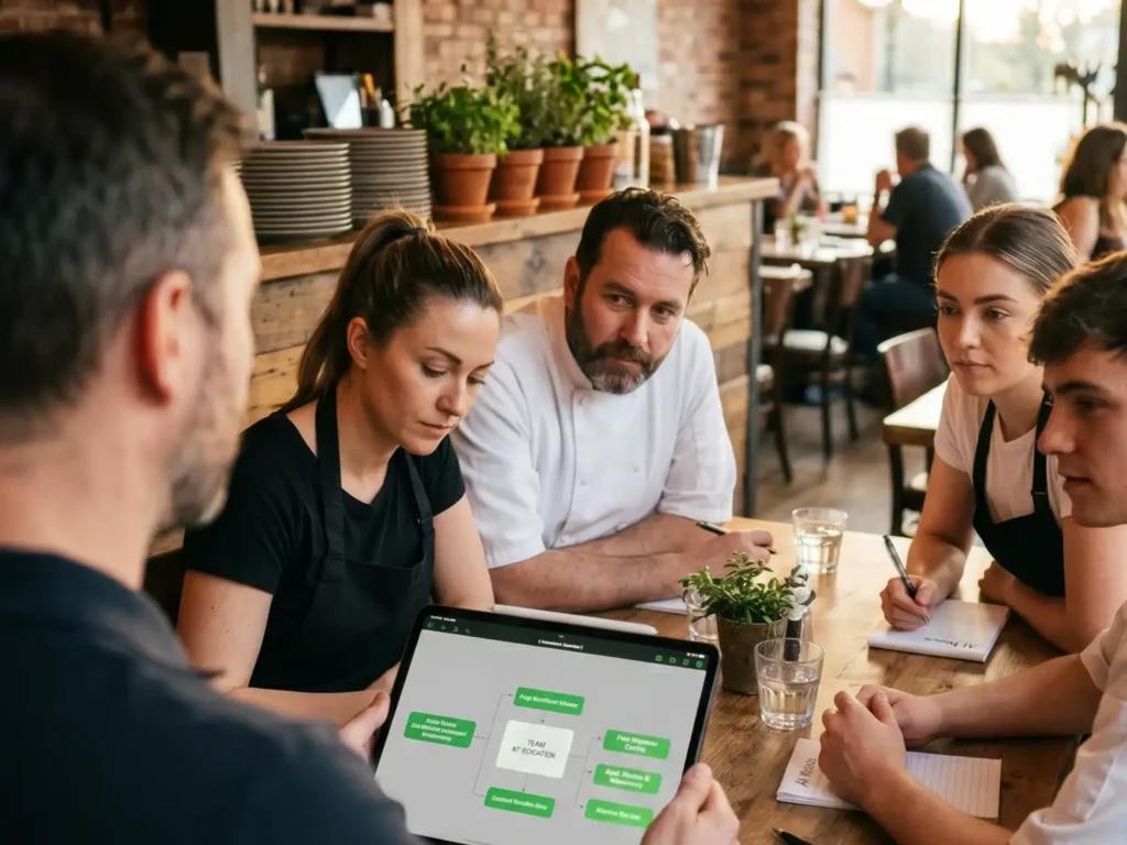 restaurant staff meeting training flowchart.webp