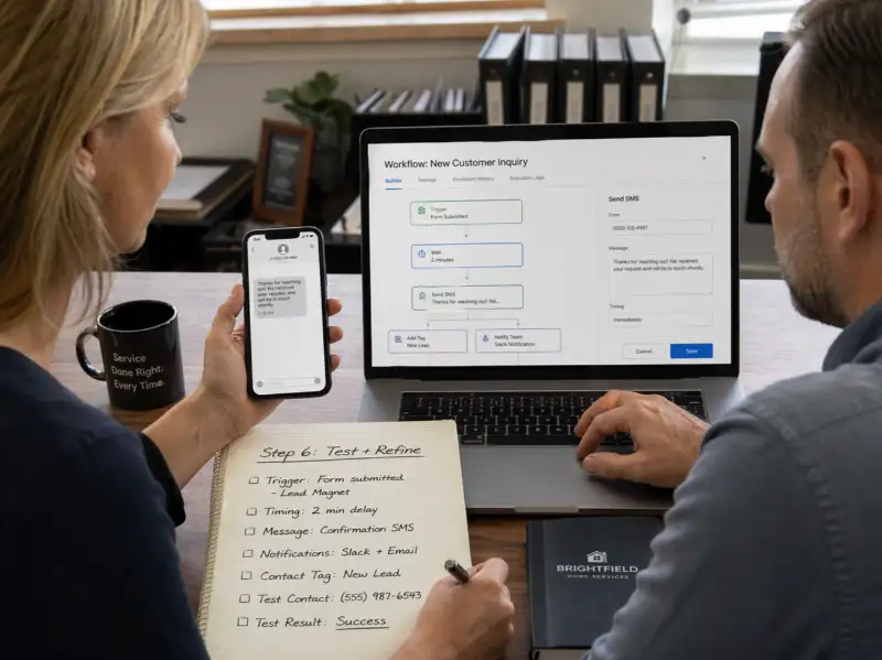 service business ai automation workflow testing