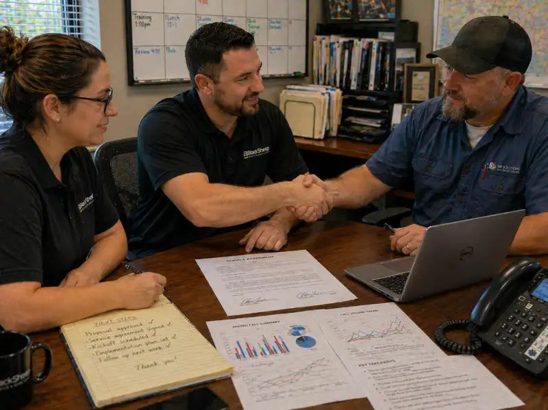 step ten handshake over signed service agreement in office