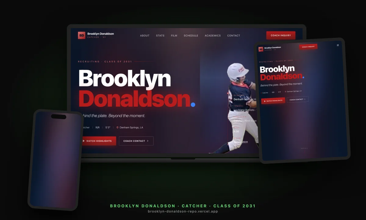Brooklyn Donaldson recruiting site — multi-device mockup