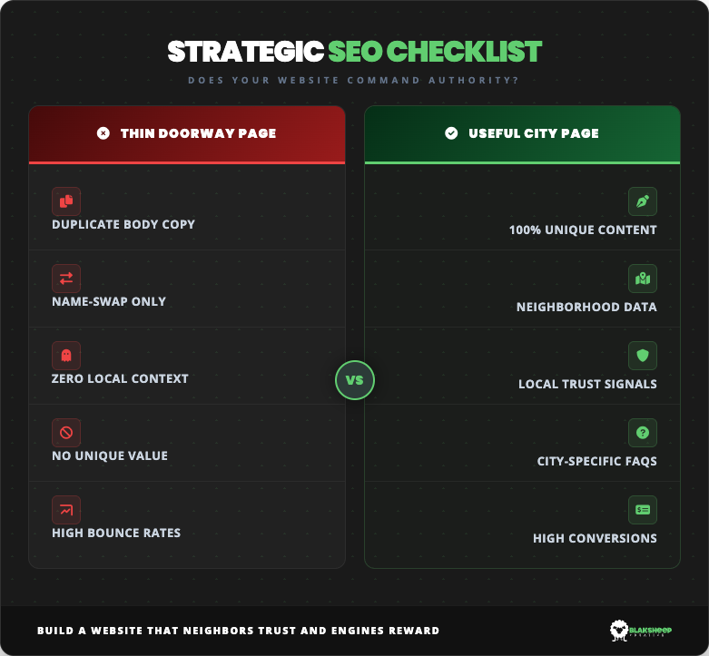 strategic seo checklist service area pages