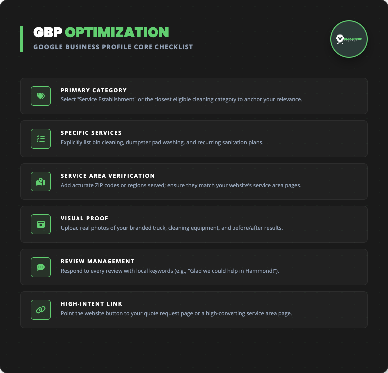 trash bin cleaning company gbp optimization checklist