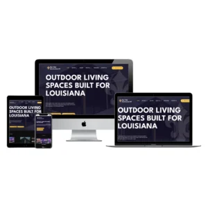 Responsive multi-device mockup of the Tiger Town Construction website on an iMac, MacBook, iPad, and iPhone, designed and built by BlakSheep Creative.