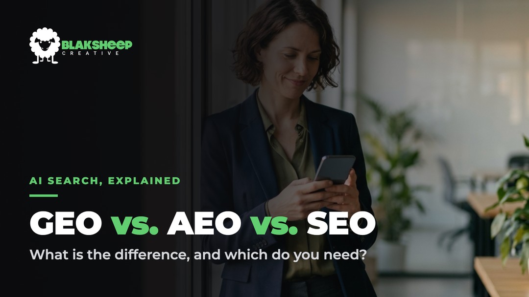 GEO vs AEO vs SEO comparison by BlakSheep Creative
