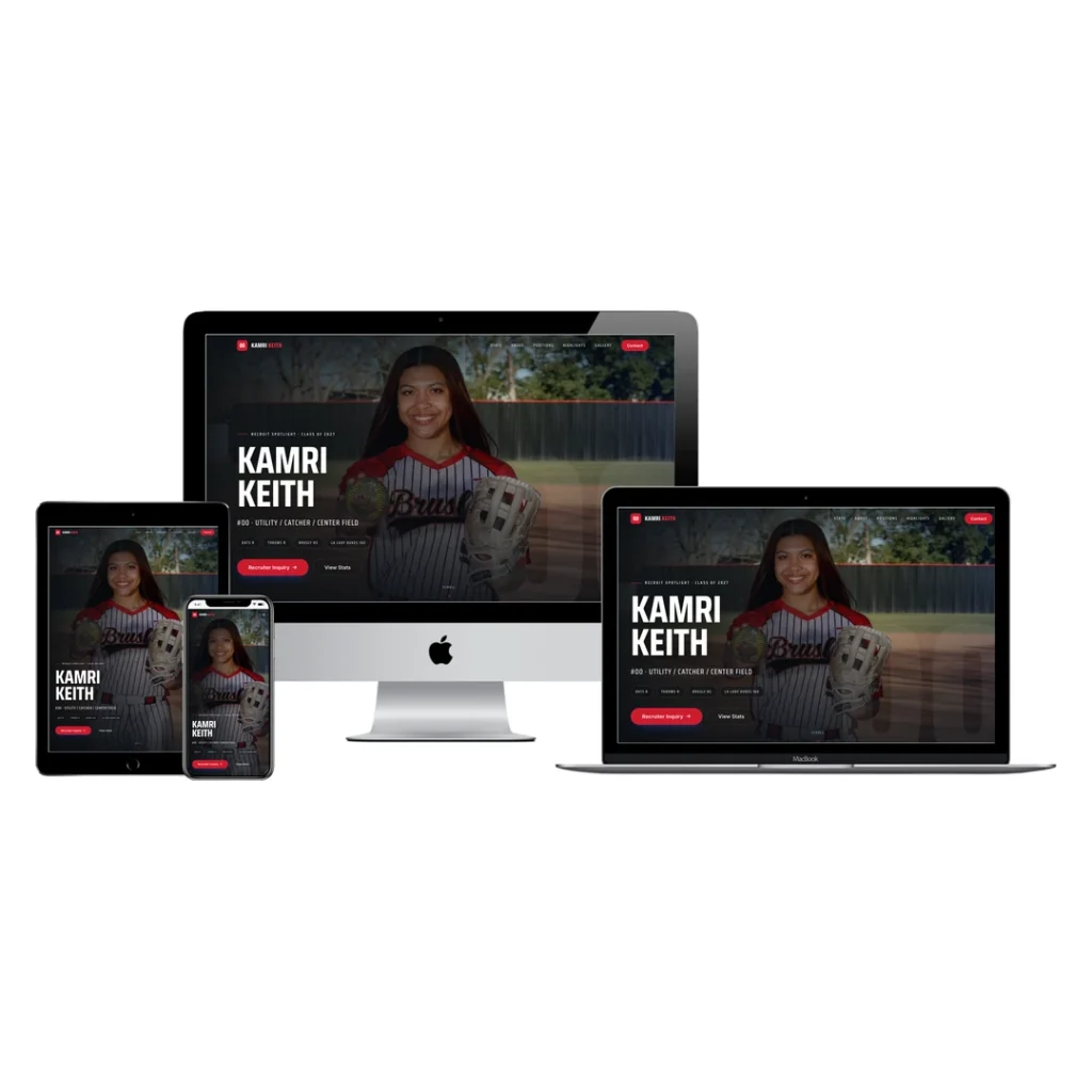 Kamri Keith recruiting website shown on desktop, laptop, tablet, and phone, designed by BlakSheep Creative