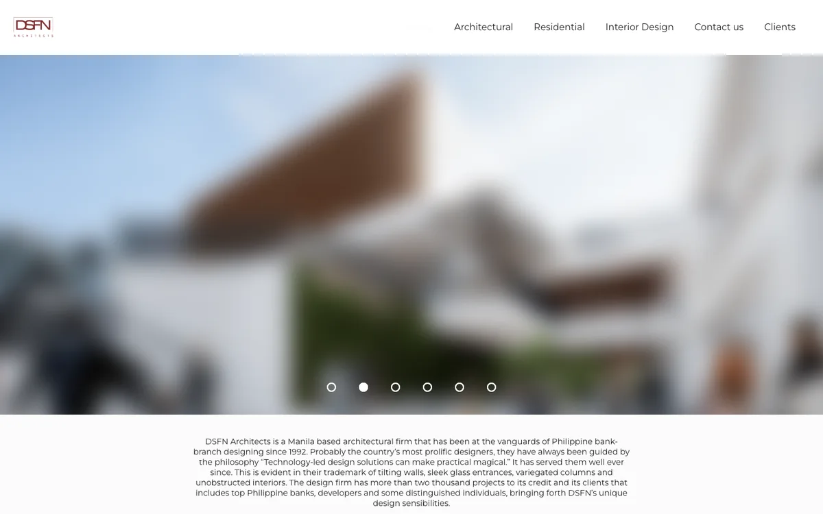 DSFN Architects architecture firm website homepage, captured 2026