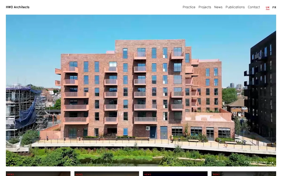 HWO Architects architecture firm website homepage, captured 2026