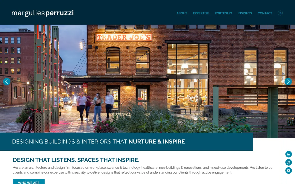 Margulies Perruzzi Architects architecture firm website homepage, captured 2026