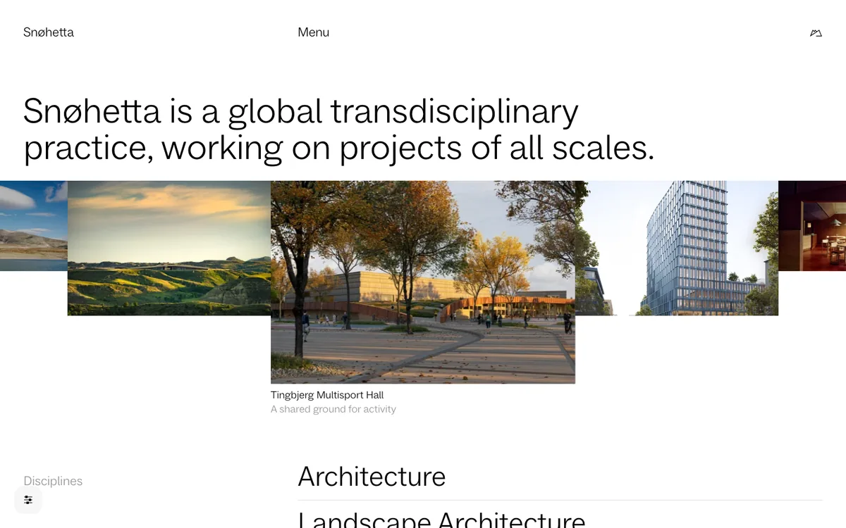 Snohetta architecture firm website homepage, captured 2026