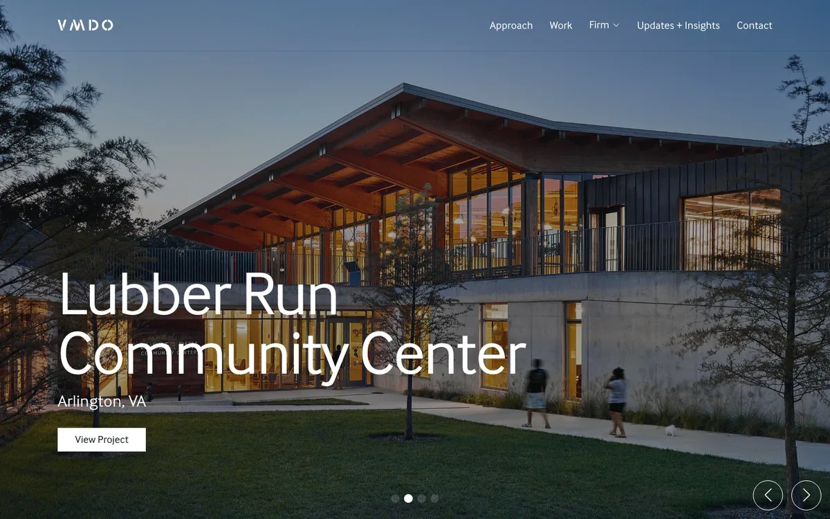 VMDO Architects architecture firm website homepage, captured 2026