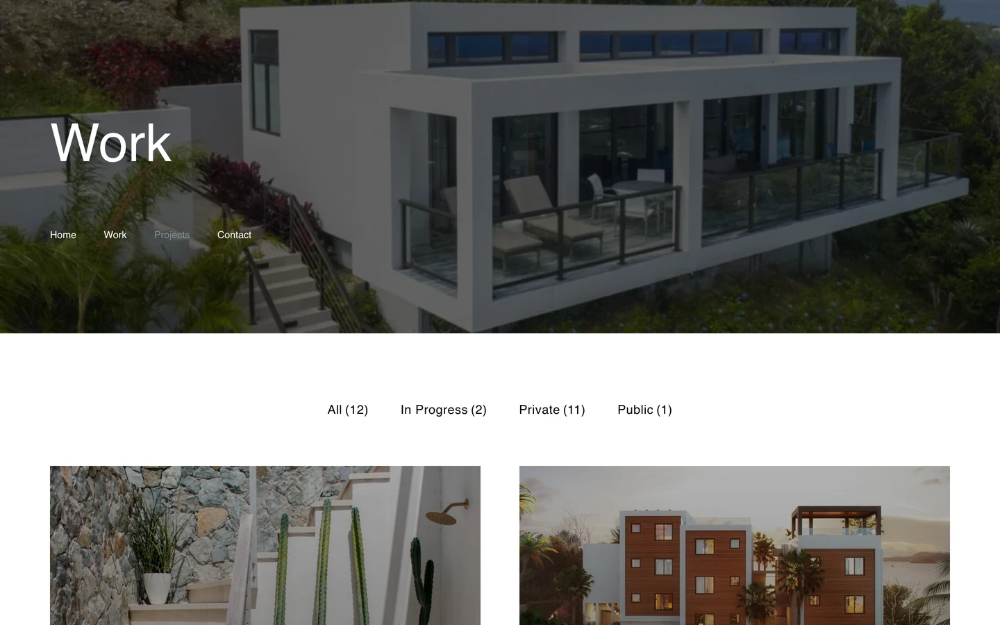 Barefoot Design Group filterable Work page showing St. John architecture projects