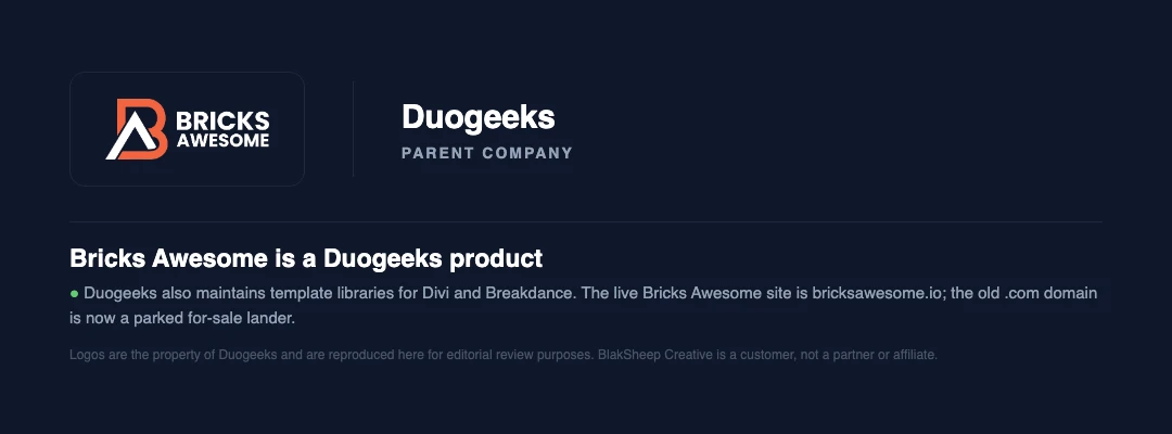 The Bricks Awesome logo beside the Duogeeks name