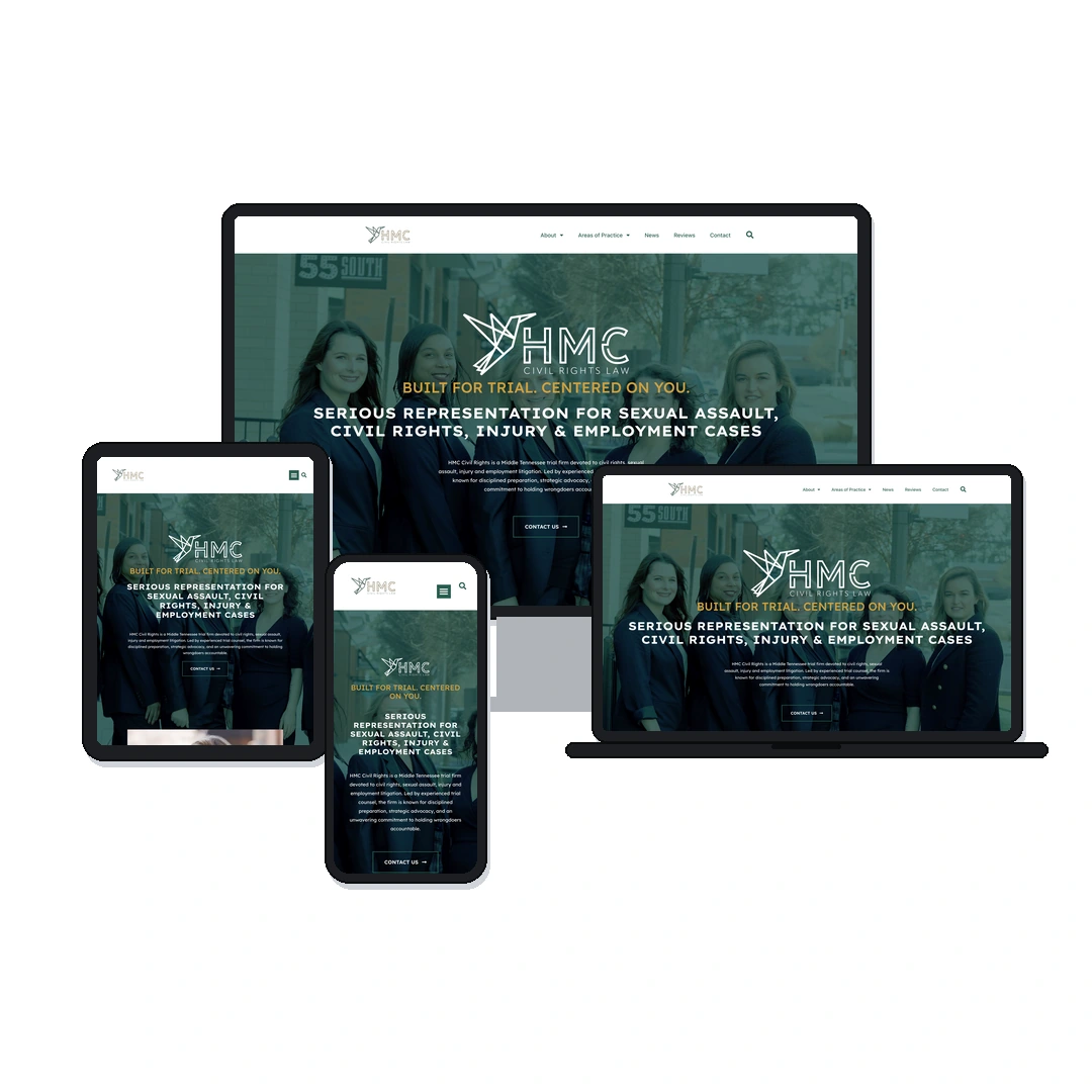 HMC Civil Rights civil rights law firm website shown on desktop, laptop, tablet and phone
