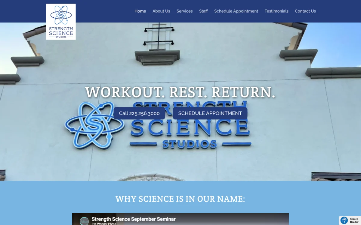 Strength Science Studios website homepage, a strength training studio