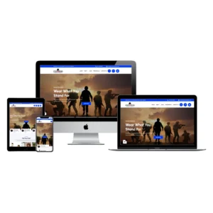 Veteran Designed apparel store shown on desktop, laptop, tablet and phone