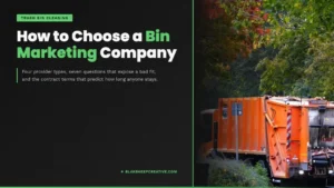 How to Choose a Bin Marketing Company, BlakSheep Creative article card showing a waste collection truck on a residential route
